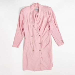 Vintage Made in the USA Preppy Pink Blazer Jacket Trench Coat Longline Retro